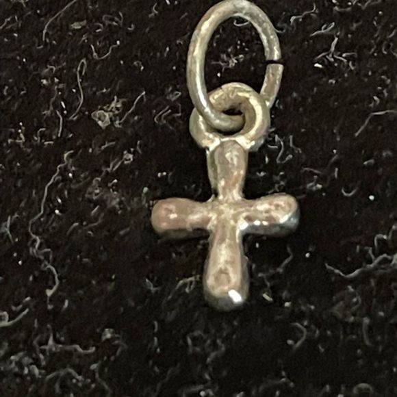 NOT FOR SALE Vintage 1960s sterling silver cross charm pendant with jump hoop #2 - Picture 2 of 8
